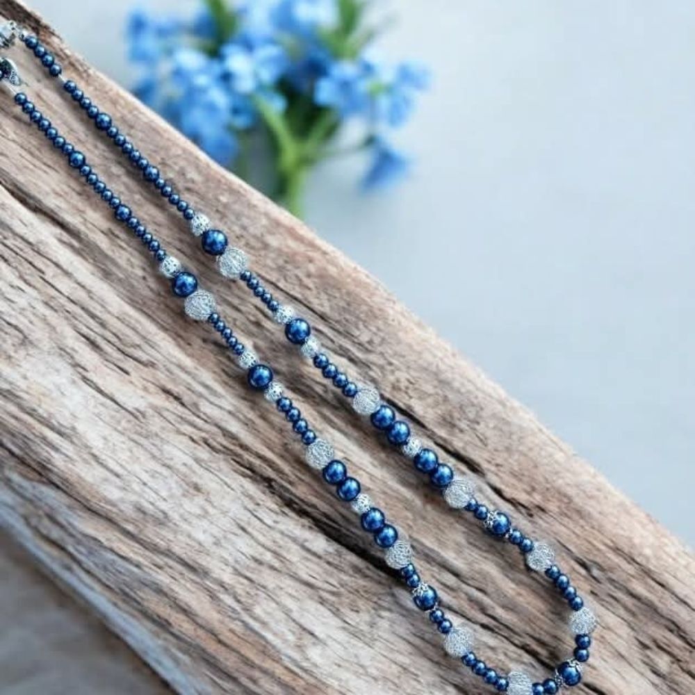 Elegant Blue Beaded Jewelry Set – Necklace & Earrings - Picture 2 of 4